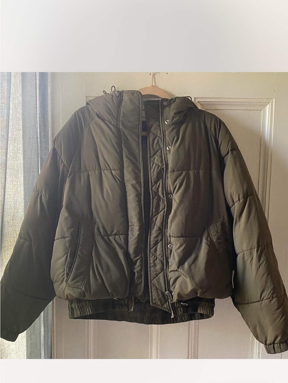 Zara Olive Green Puffer Jacket with Hood